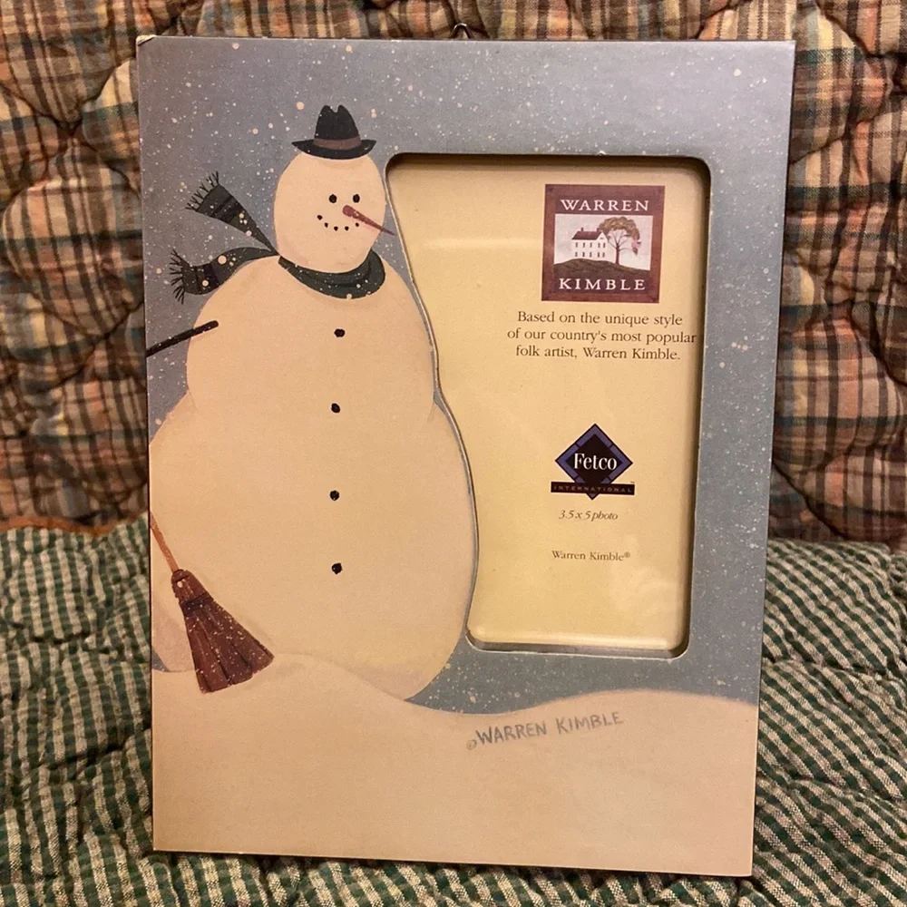WARREN KIMBLE Folk Art Snowman Painted Wooden Picture Frame